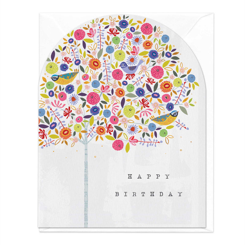 Greeting Card-E380 - Bird Tree Birthday Arch Card-Whistlefish