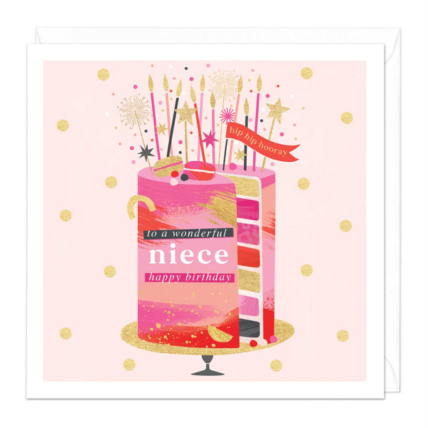 Greeting Card-E406 - Sparkle Cake Niece Birthday Card-Whistlefish