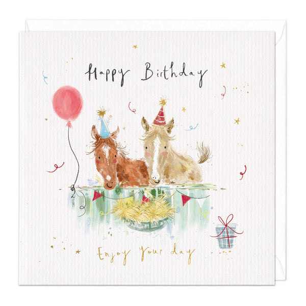 Greeting Card - E407 - Horses In Stable Card - 