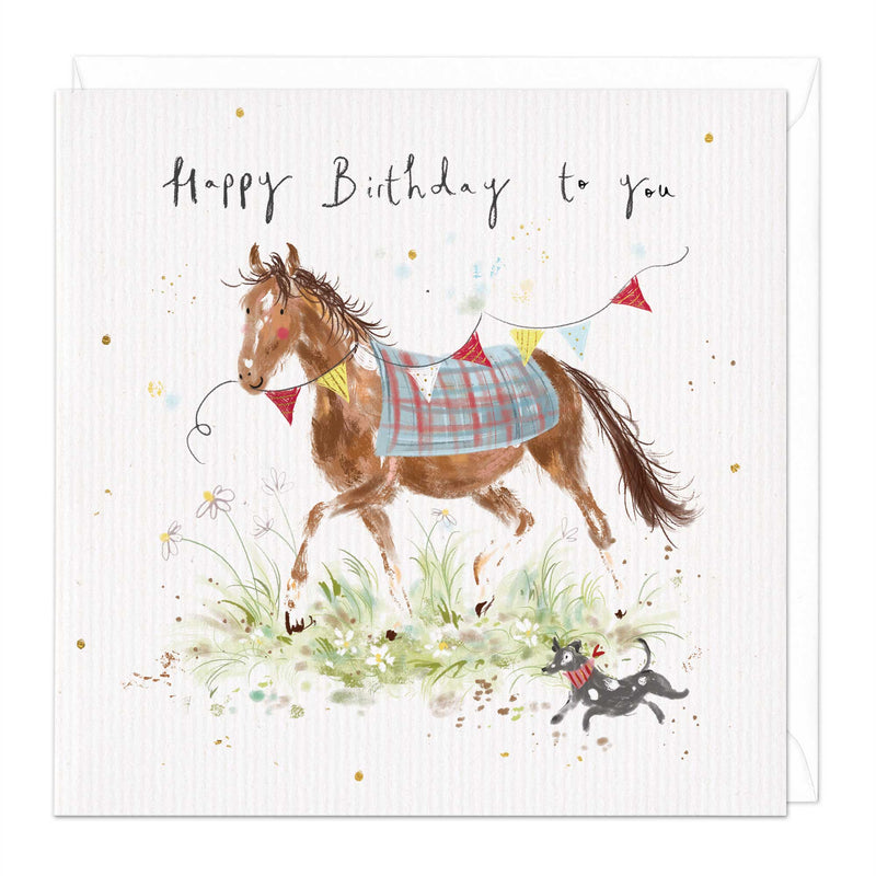 Greeting Card-E408 - Horse And Dog Birthday Card-Whistlefish