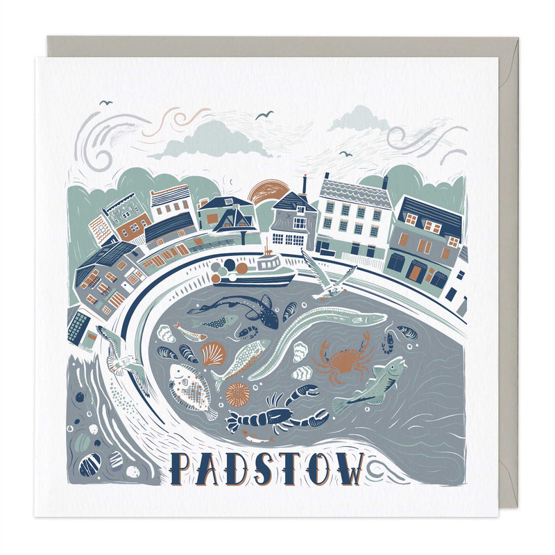 Greeting Card-E412 - Padstow Lino Card-Whistlefish