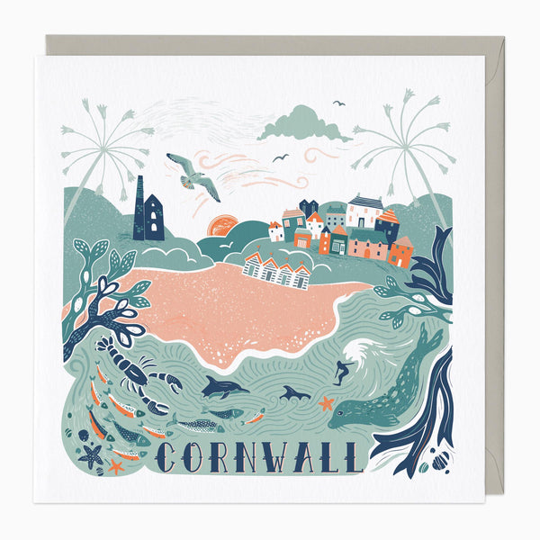 Greeting Card-E415 - Cornwall Lino Card-Whistlefish