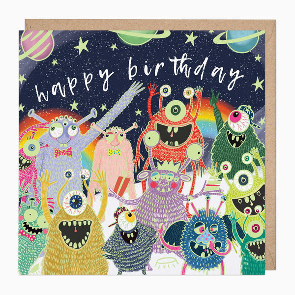 Greeting Card-E424 - Glow In The Dark Aliens Birthday Card-Whistlefish