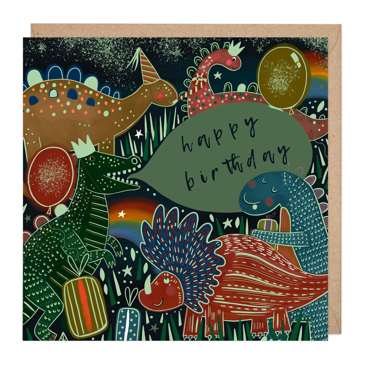 Greeting Card-E426 - Glow in the dark dinosaurs birthday card-Whistlefish