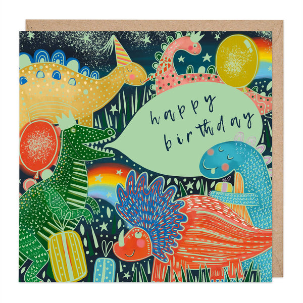 Greeting Card-E426 - Glow in the dark dinosaurs birthday card-Whistlefish