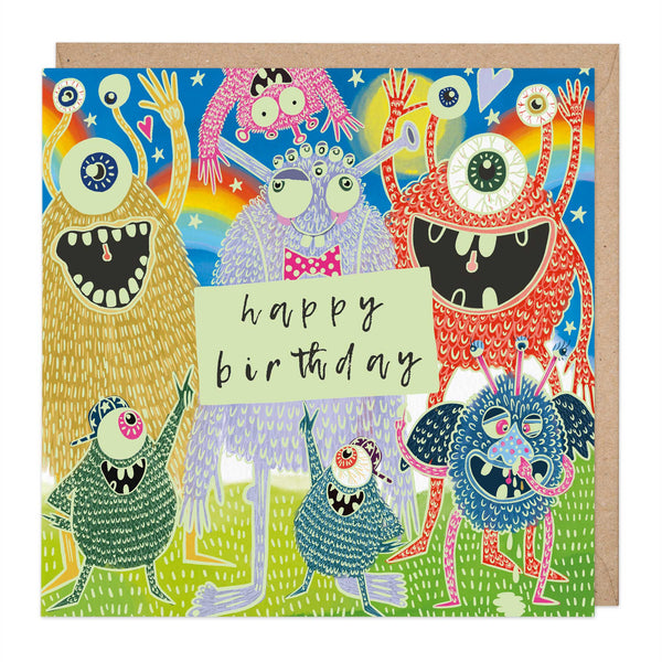 Greeting Card-E427 - Glow in the dark monsters birthday card-Whistlefish