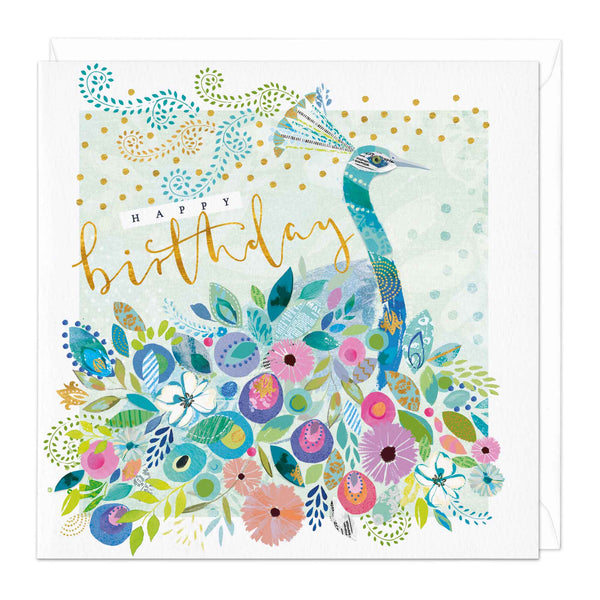 Greeting Card-E437 - Pretty Peacock Birthday Card-Whistlefish