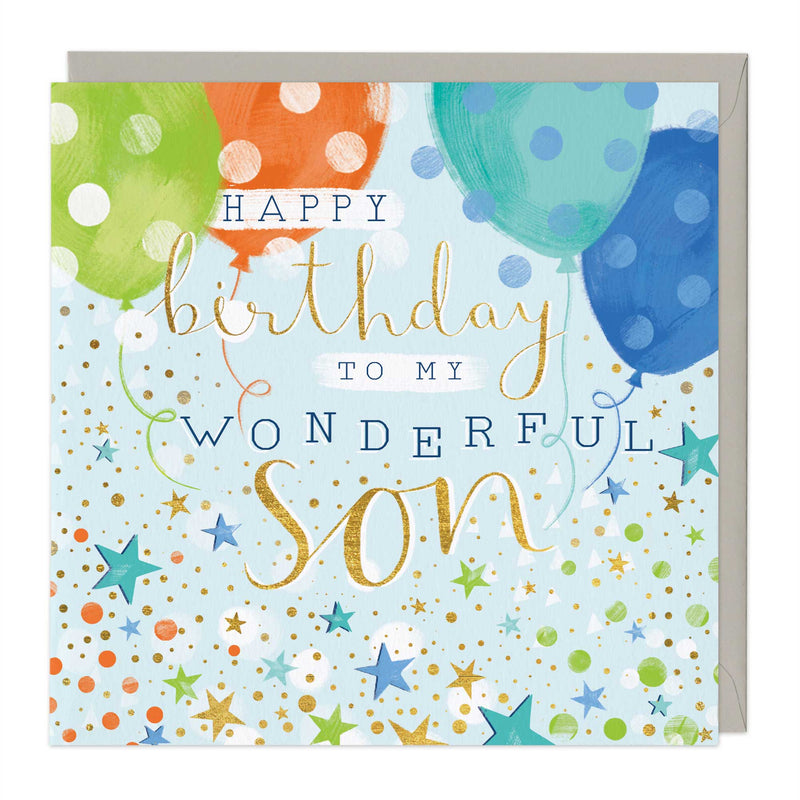 Greeting Card-E438 - Stars & Confetti Son Birthday Card-Whistlefish