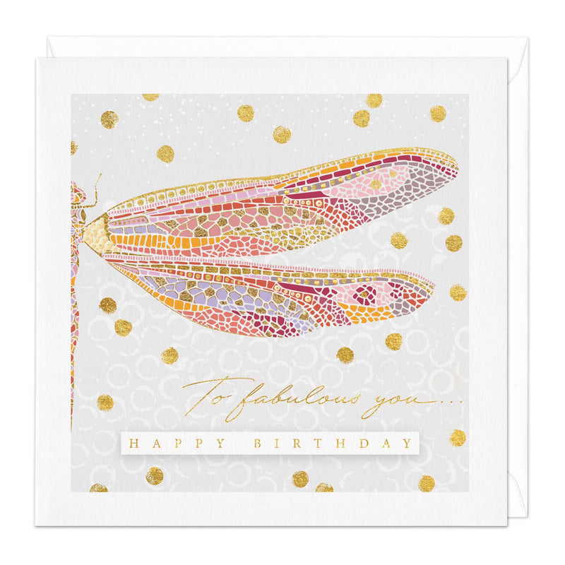 Greeting Card-E446 - Patterned Dragonfly Birthday Card-Whistlefish