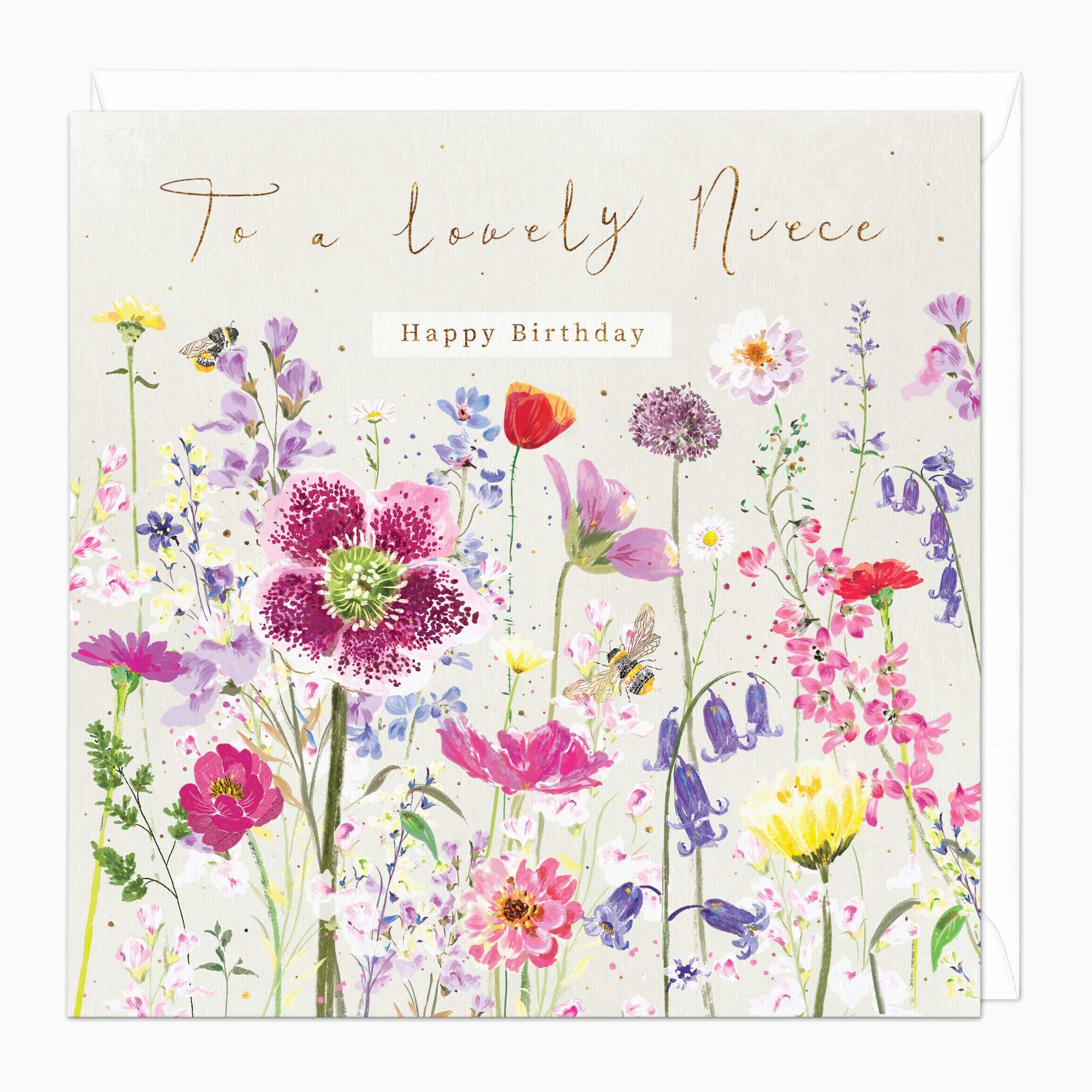 Greeting Card-E448 - Summer Garden Niece Birthday Card-Whistlefish