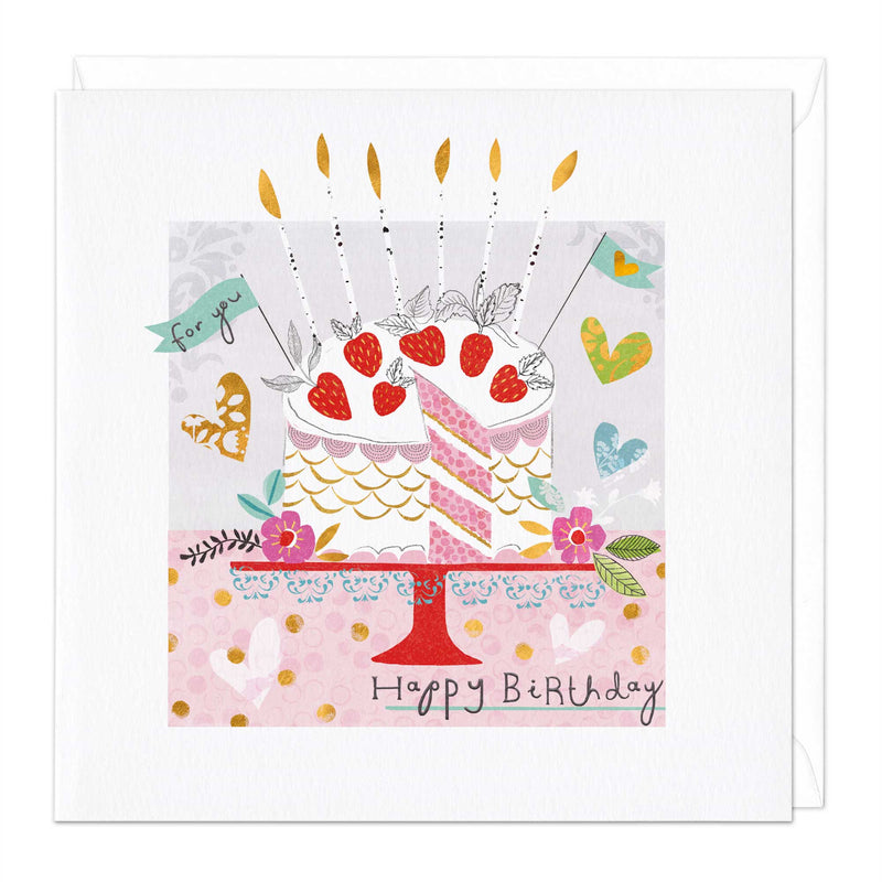 Greeting Card-E455 - Strawberry Cake Birthday Card-Whistlefish