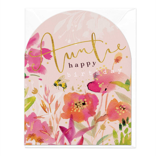 Greeting Card-E461 - Pink Poppies Auntie Birthday Card-Whistlefish