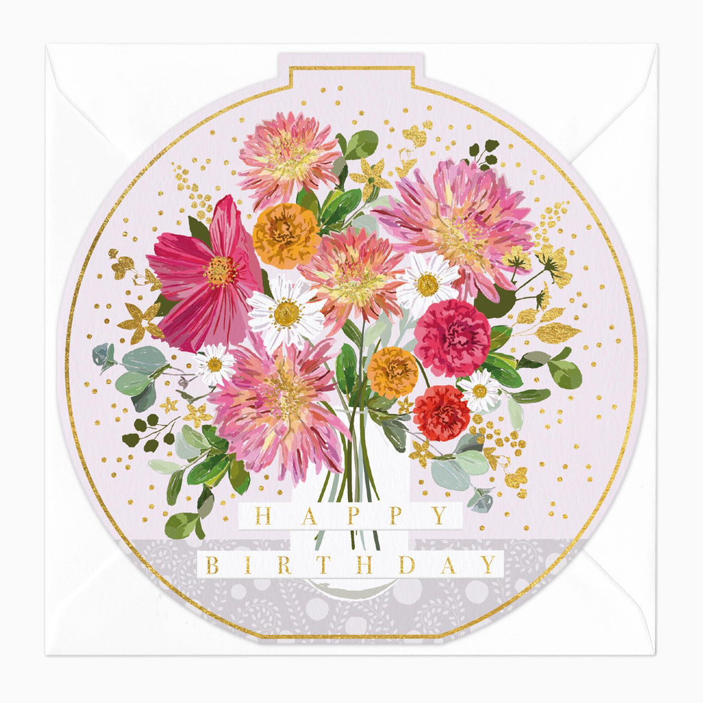 Greeting Card-E472 - Flower Vase Round Birthday Card-Whistlefish
