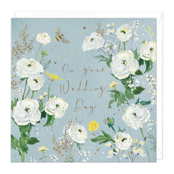 Greeting Card-E479 - White Roses Wedding Card-Whistlefish
