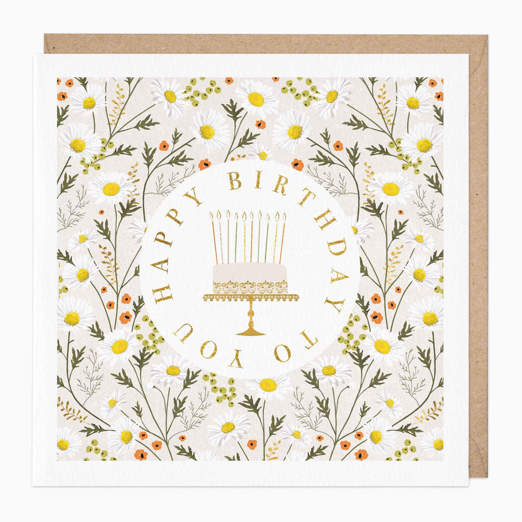 Greeting Card-E500 - Daisy Cake Birthday Card-Whistlefish