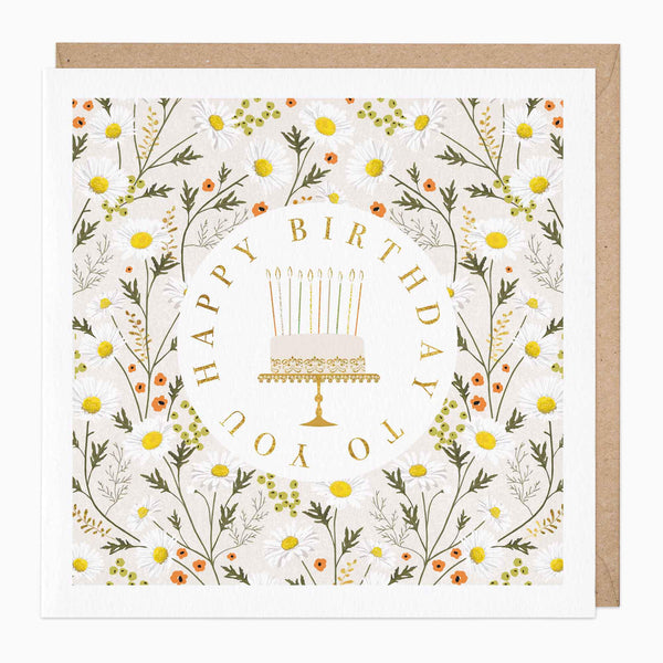 Greeting Card-E500 - Daisy Cake Birthday Card-Whistlefish
