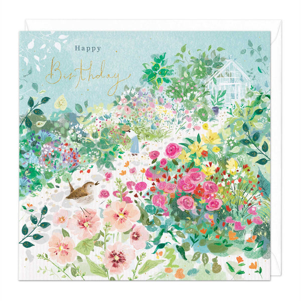 Greeting Card-E510 - Wren In The Rose Garden Card-Whistlefish