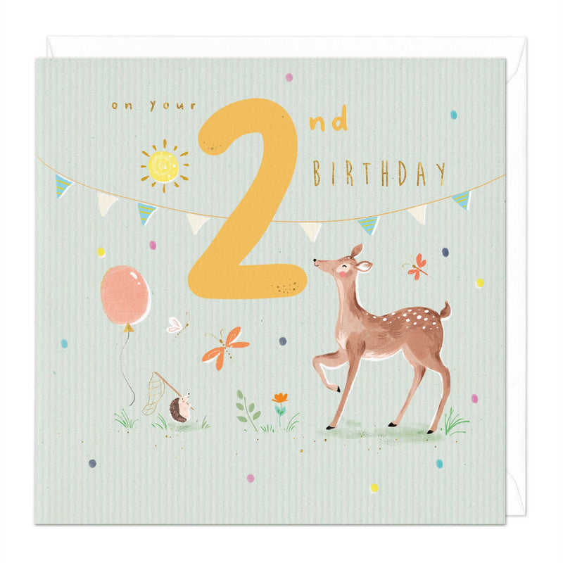Greeting Card-E519 - Woodland Animals 2nd Birthday Card-Whistlefish