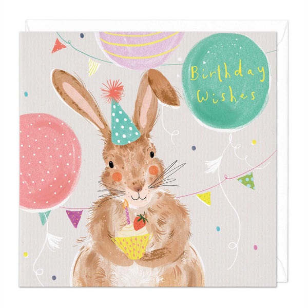 Greeting Card-E525 - Cute Bunny With Cupcake Birthday Card-Whistlefish