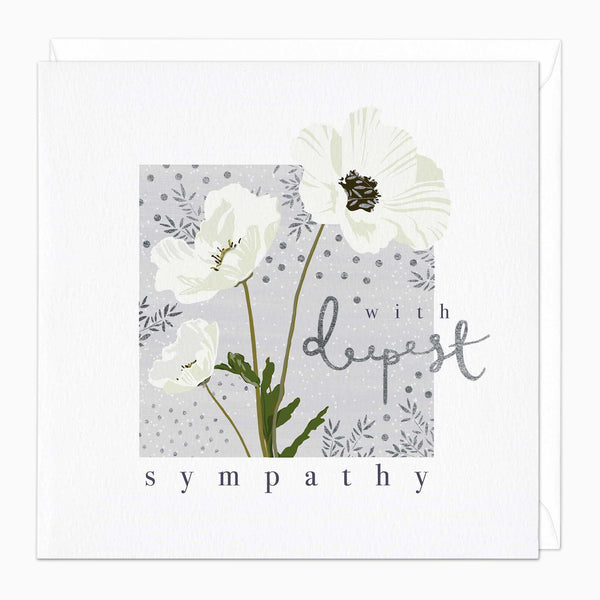 Greeting Card-E529 - White Poppy Sympathy Card-Whistlefish