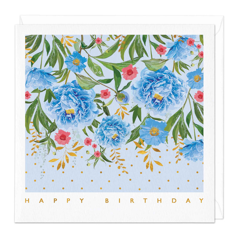 Greeting Card-E533 - Upside Down Blue Peony Garden Birthday Card-Whistlefish