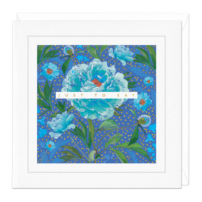 Greeting Card-E534 - Blue Peony Just To Say Card-Whistlefish