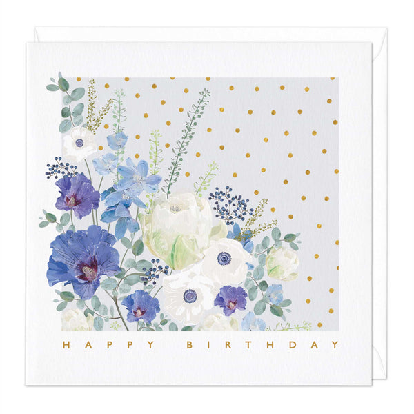 Greeting Card-E536 - White and blue Boquet Birthday Card-Whistlefish