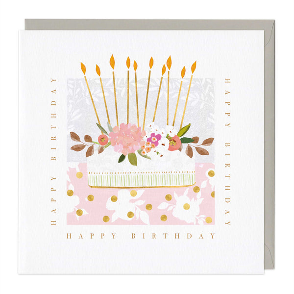 Greeting Card-E539 - Floral Birthday Cake Card-Whistlefish