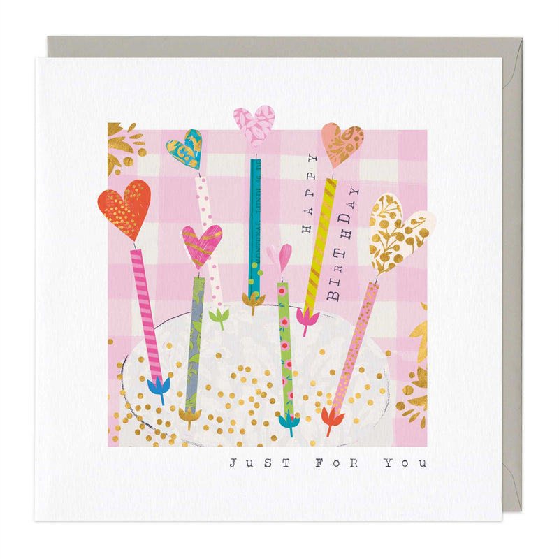 Greeting Card-E544 - Contemporary Heart Candles Birthday Card-Whistlefish
