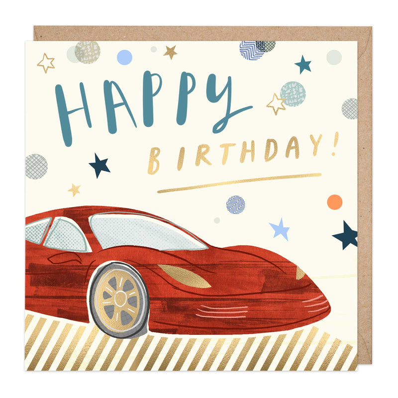 Greeting Card-E549 - Red Sports Car Birthday Card-Whistlefish
