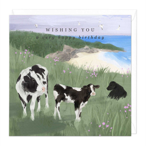 Greeting Card-E559 - Cows By The Coast Birthday Card-Whistlefish