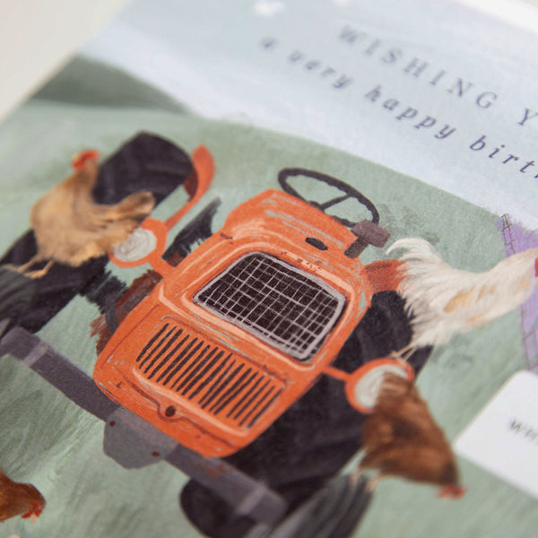 Greeting Card-E560 - Chickens On A Tractor Birthday Card-Whistlefish