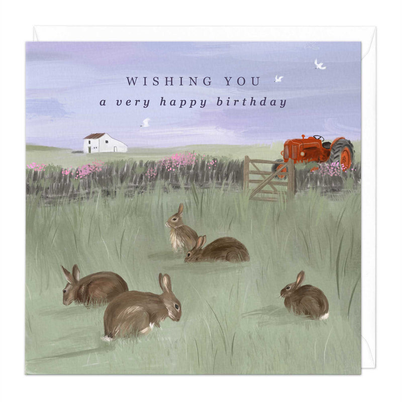 Greeting Card-E561 - Rabbits On The Field Birthday Card-Whistlefish