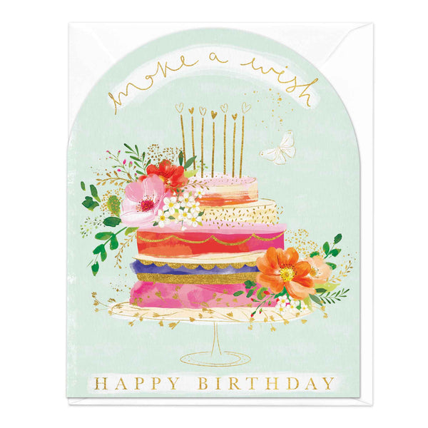 Greeting Card-E564 - Flower Layered Birthday Cake Card-Whistlefish