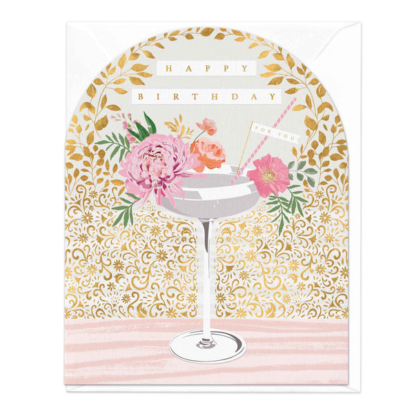 Greeting Card-E566 - Flowers and Cocktails Birthday Card-Whistlefish