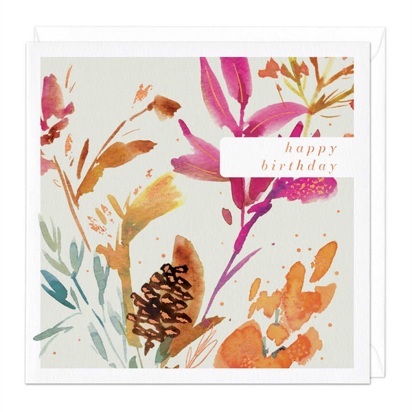 Greeting Card-E568 - Autumn Flowers II Birthday Card-Whistlefish