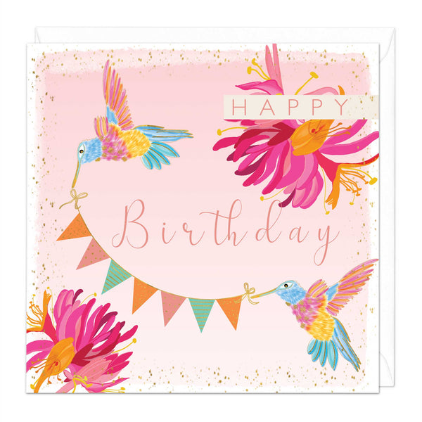 Greeting Card - E577 - Pink Hummingbird Birthday Card - Pink Hummingbird Birthday Card - Whistlefish