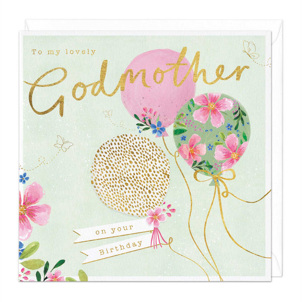 Greeting Card-E587 - Flowers and Balloons Godmother Card-Whistlefish