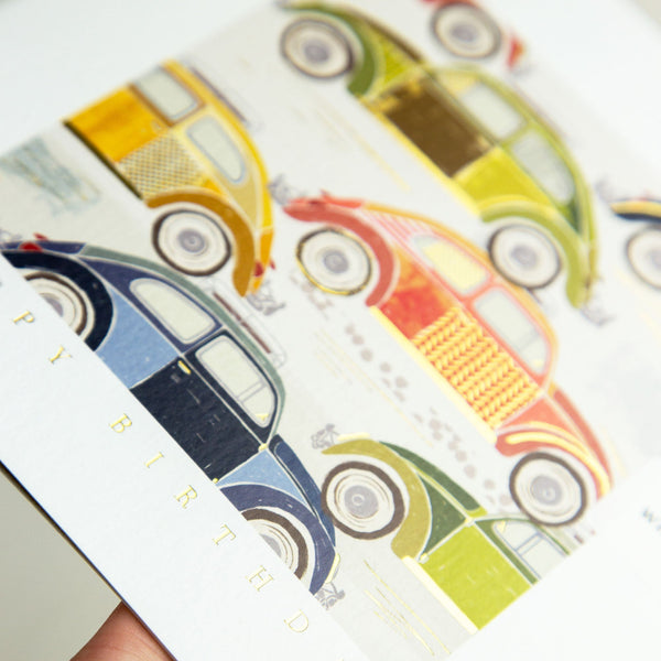 Greeting Card-E589 - Vintage Cars Birthday Card-Whistlefish