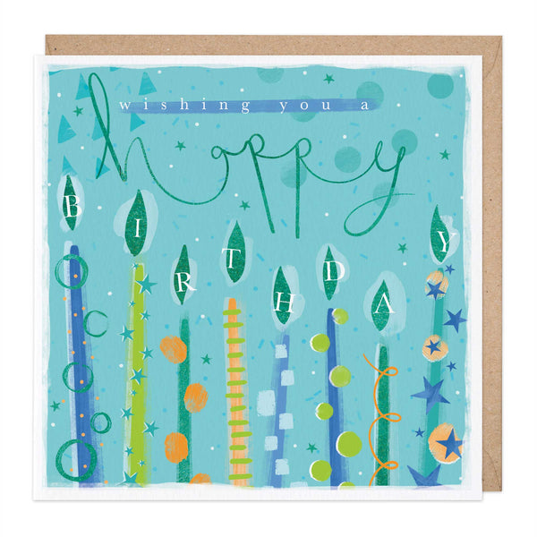 Greeting Card-E594 - Turquoise Candles Birthday Card-Whistlefish