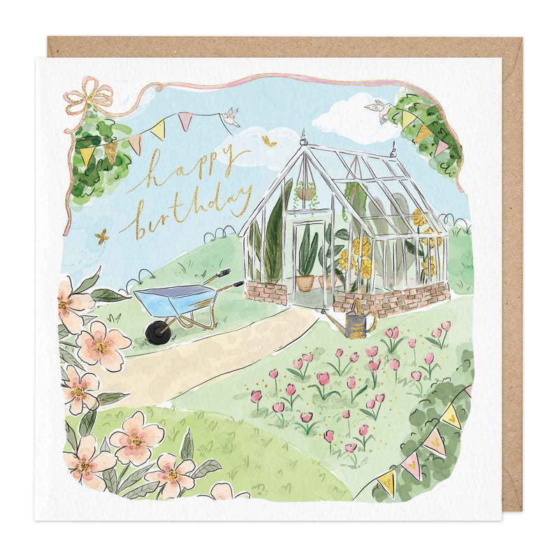 Greeting Card-E613 - Garden Greenhouse Birthday Card-Whistlefish