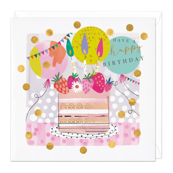Greeting Card-E629 - Strawberry Birthday Cake Card-Whistlefish