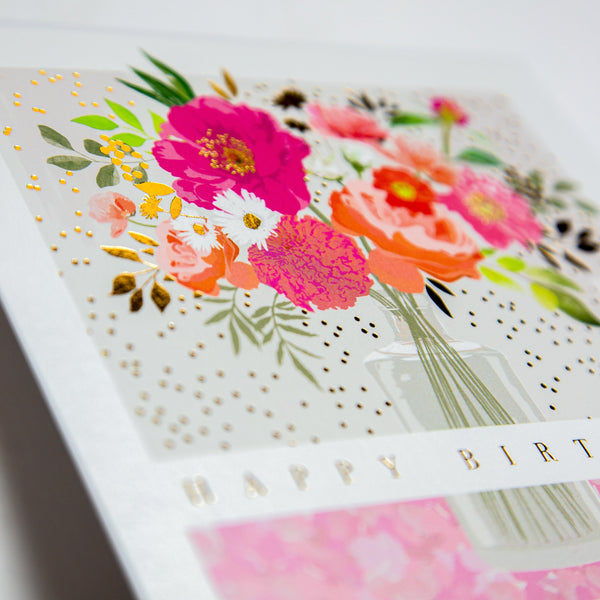 Greeting Card-E650 - Pink vase birthday card-Whistlefish