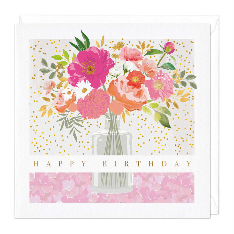 Greeting Card-E650 - Pink vase birthday card-Whistlefish