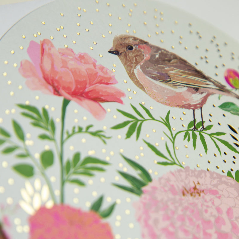 Greeting Card-E659 - Dahlia's and Chaffinch Birthday Card-Whistlefish