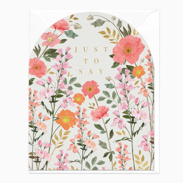 Greeting Card-E660 - Pink Flowers Just To Say Arch Card-Whistlefish