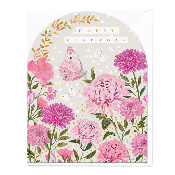 Greeting Card-E661 - Pink Butterfly Arch Birthday Card-Whistlefish