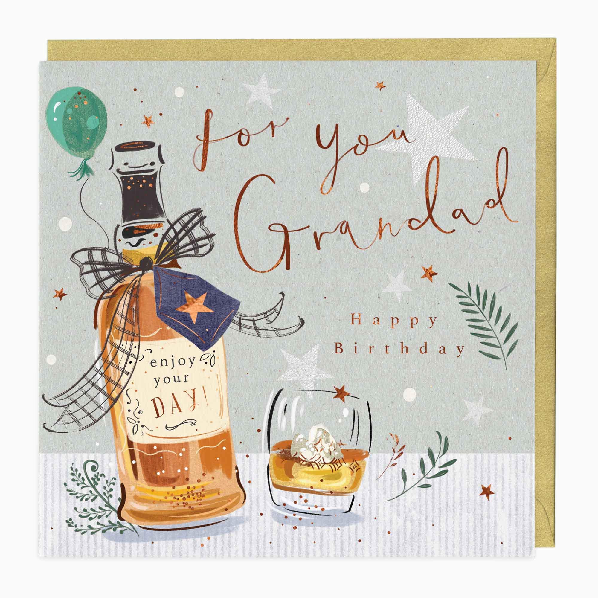 Greeting Card-E680 - Fine Whiskey Bottle Grandad Birthday Card-Whistlefish
