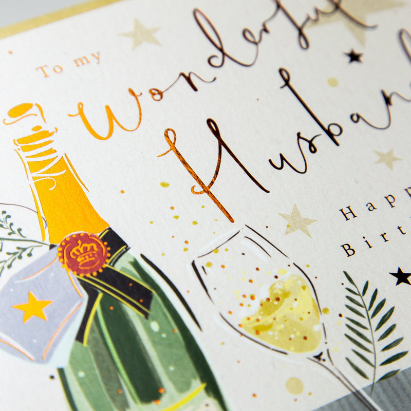 Greeting Card - E682 - Husband Champagne and Present Birthday card - Husband Champagne and Present Birthday card - Whistlefish