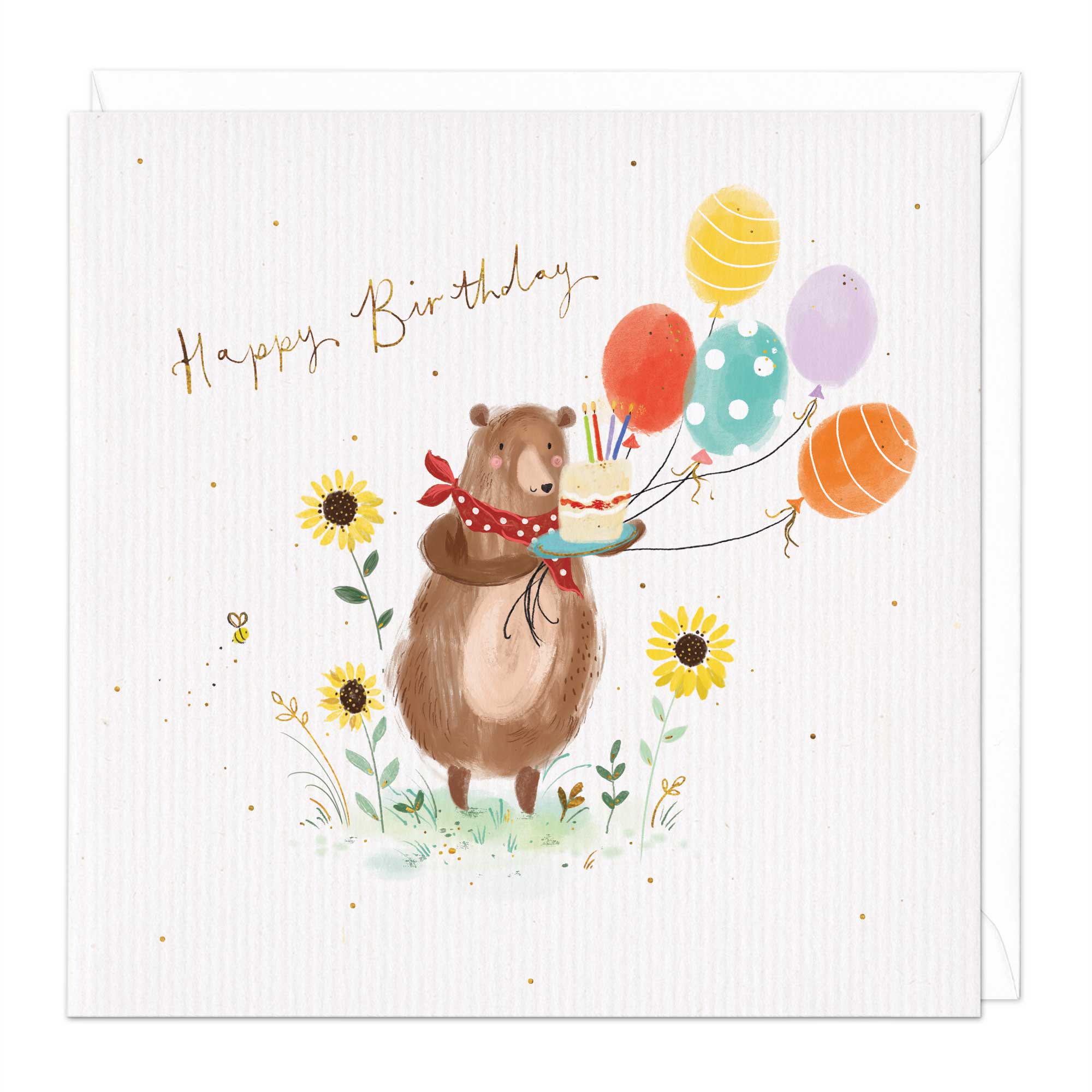 Bear with Balloons and Cake Birthday Card - Whistlefish